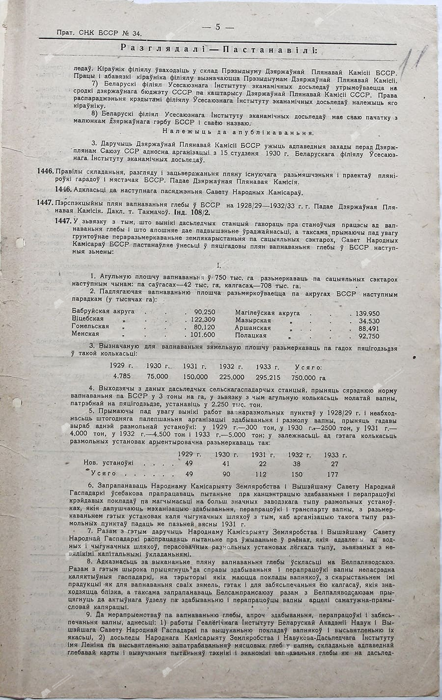 Протокол №34 заседания Совета Народных Комиссаров Белорусской ССР от 12 января 1930 г.-с. 2