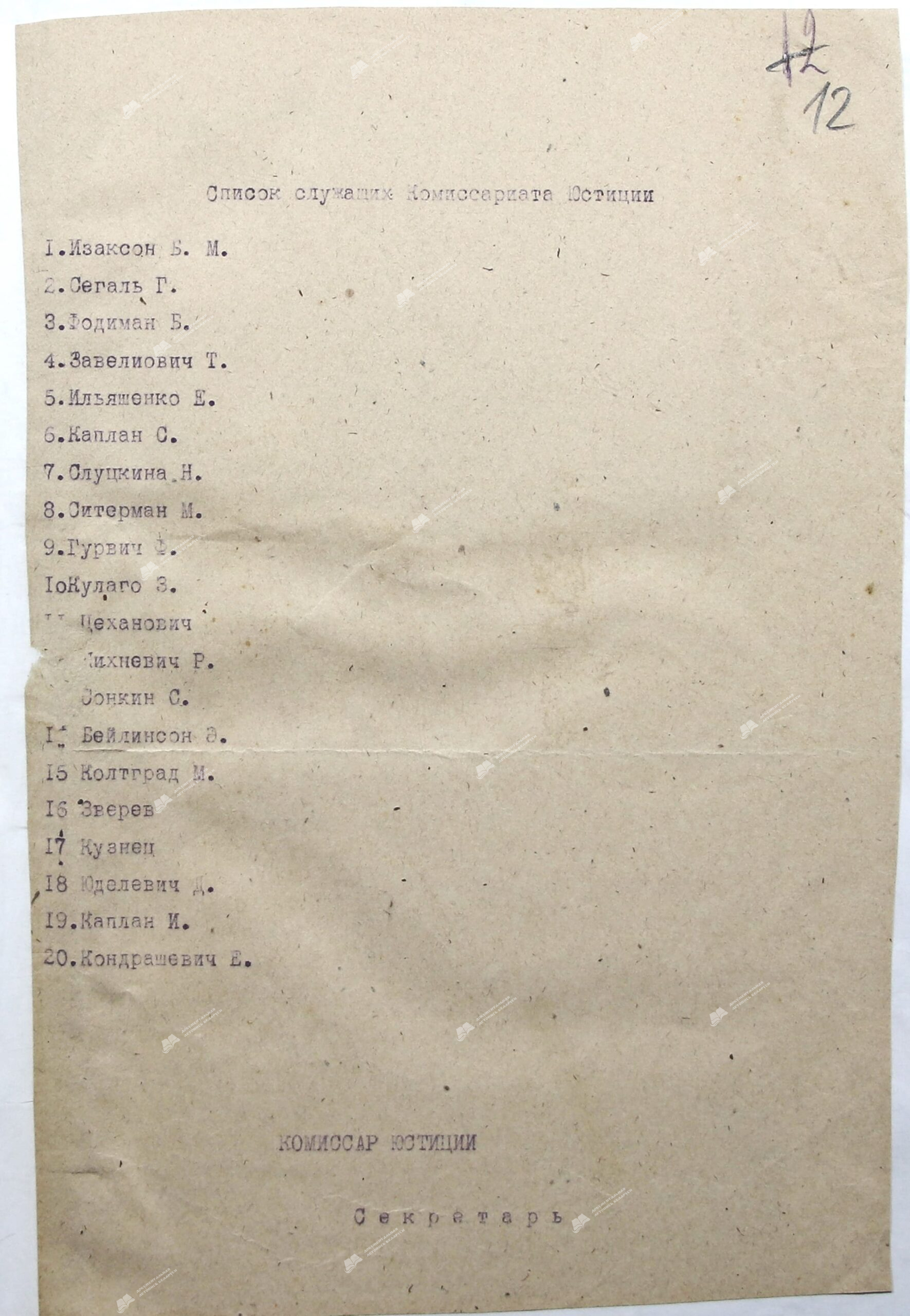 Список служащих Комиссариата юстиции-стр. 0