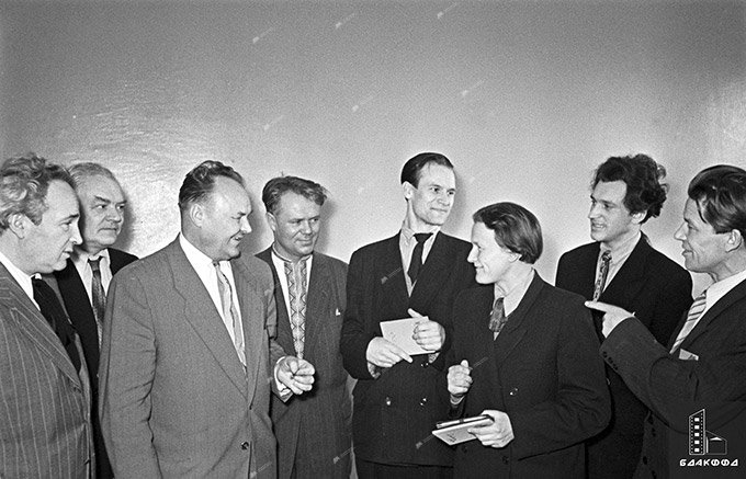 People's Artist of the USSR, full member of the Academy of Arts N.V.Tomsky among the delegates of the 4th Congress of Artists of the BSSR on April 16, 1958, Minsk. BelTA photo chronicle, V.Lupeiko-стр. 7