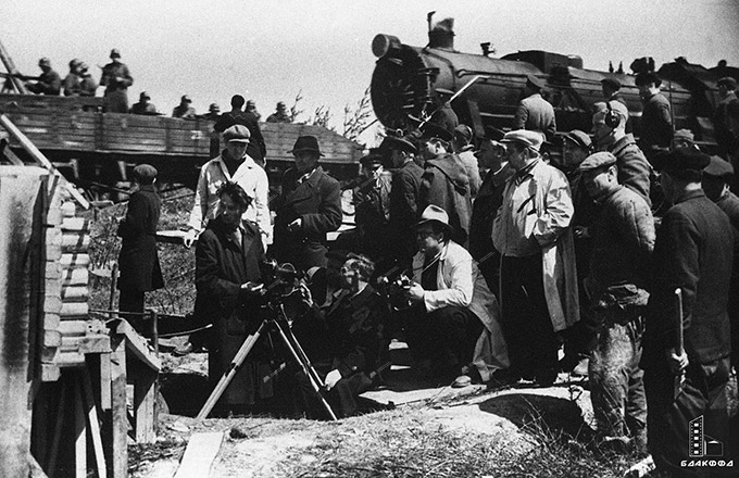 The crew of the Belarusfilm film studio with director P.P.Shamshur on the set of the film 