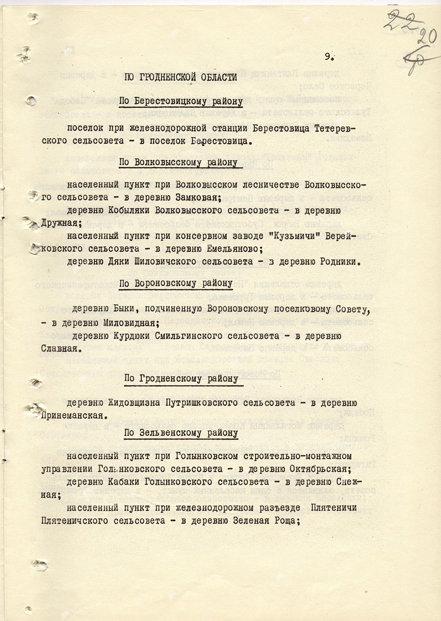 Указ Президиума Верховного Совета БССР «О переименовании некоторых населенных пунктов БССР»-стр. 8