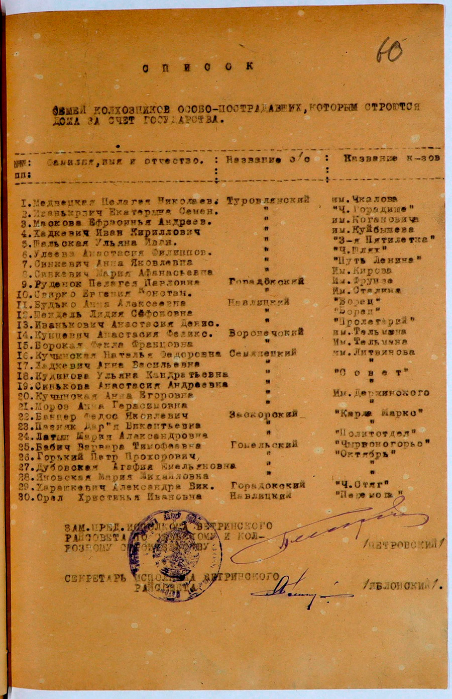 Протокол № 4 заседания Исполнительного комитета Ветринского районного Совета депутатов трудящихся «Об утверждении строительства домов населению особо пострадавшему от немецкой оккупации за счет государства»-стр. 9