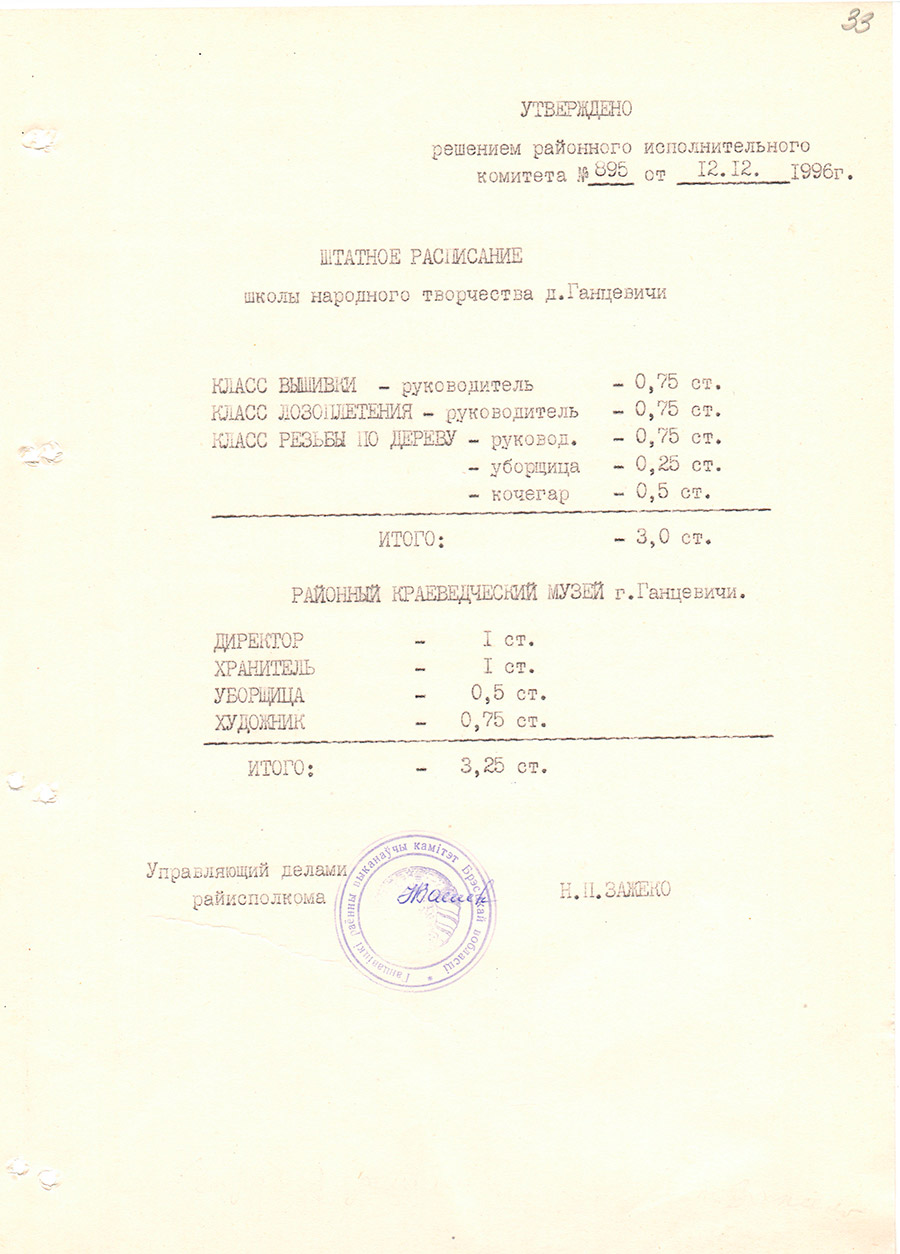 Решение № 895 Ганцевичского районного Исполнительного комитета «Об открытии школы народного творчества и краеведческого музея»-стр. 1