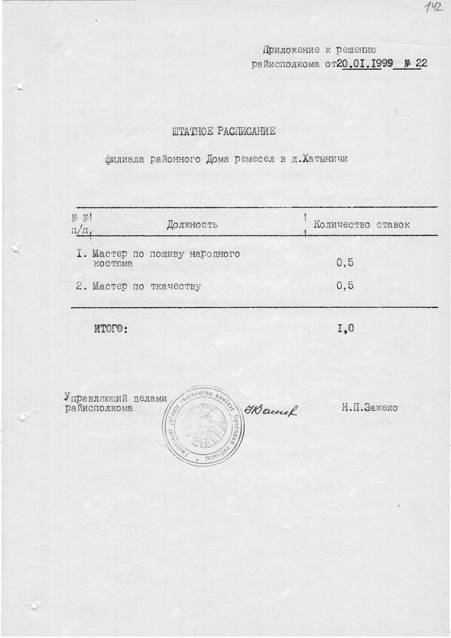 The decision of the Gantsevichi district Executive Committee dated January 20, 1999 No. 22 