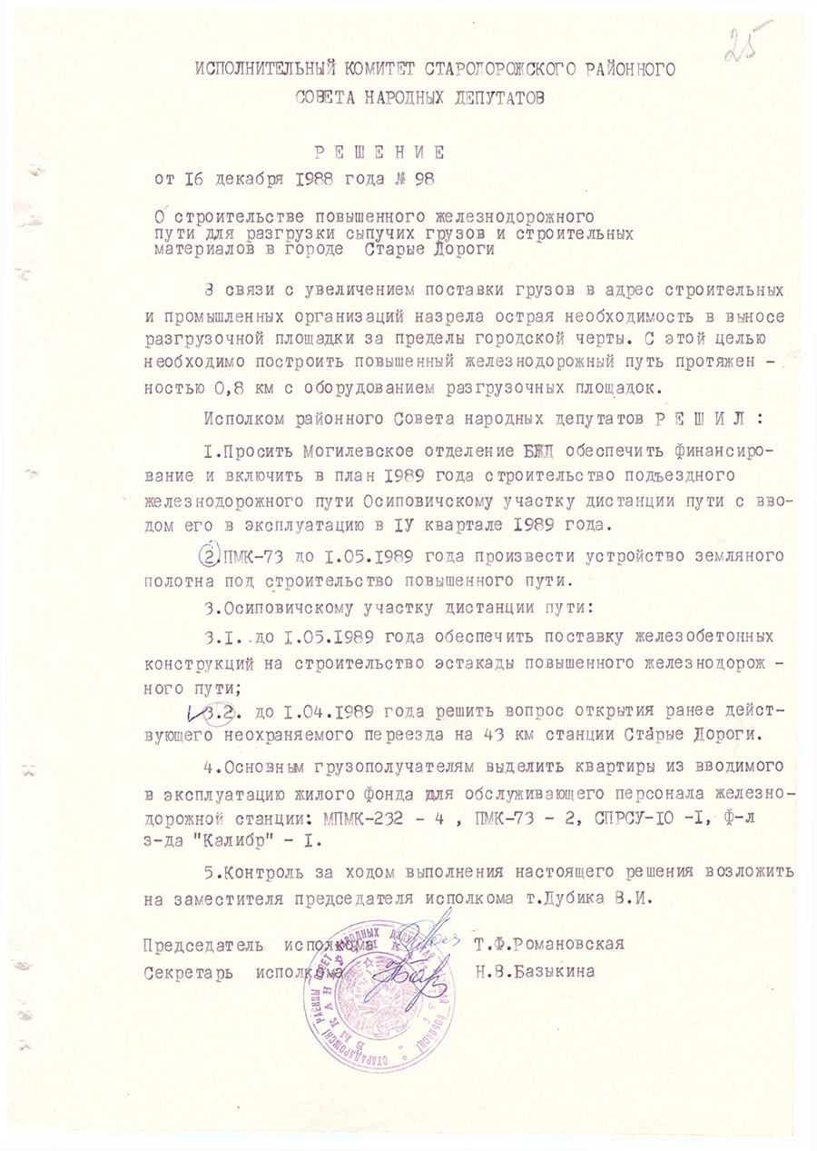 Decision No. 98 of the Executive Committee of the Starodorozhsky District Council of People's Deputies 