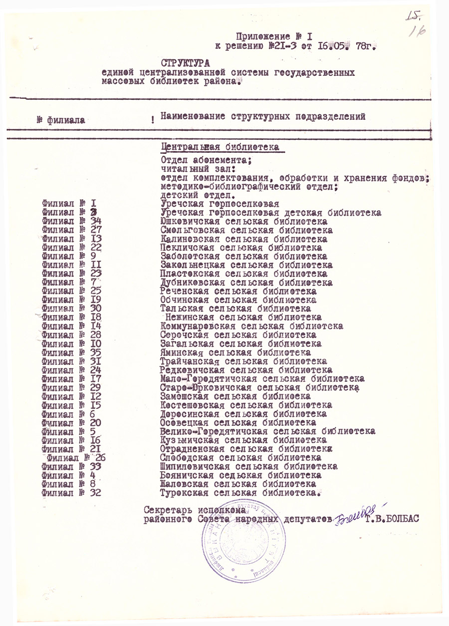 Решение № 21-3 Исполнительного комитета Любанского районного Совета  напродных депутатов «О централизации сети государственных массовых библиотек района»-стр. 2