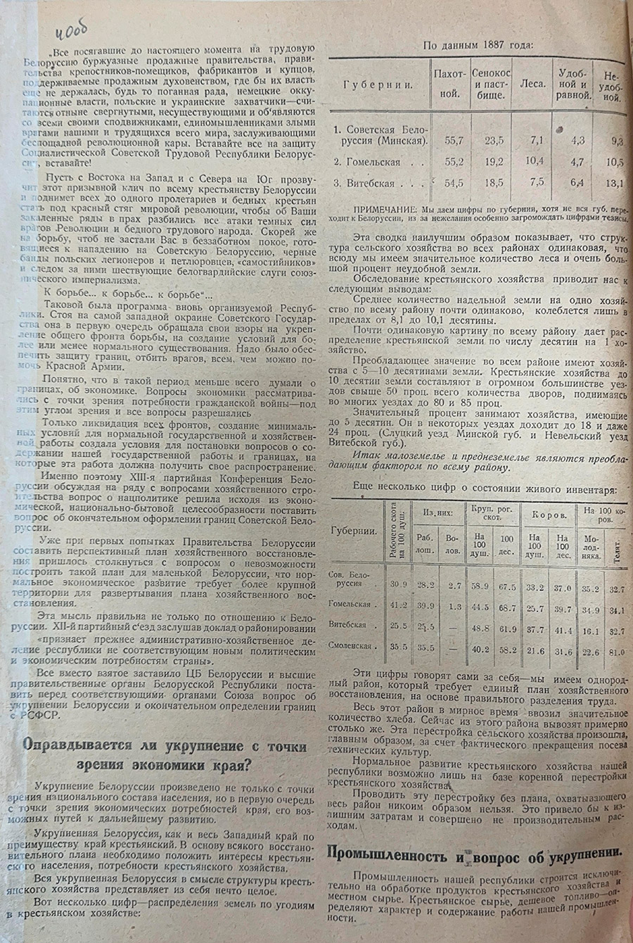 Об укрупнении Белоруссии (тезисы для докладчиков на волостных крестьянских конференциях). 1924 г.-стр. 1