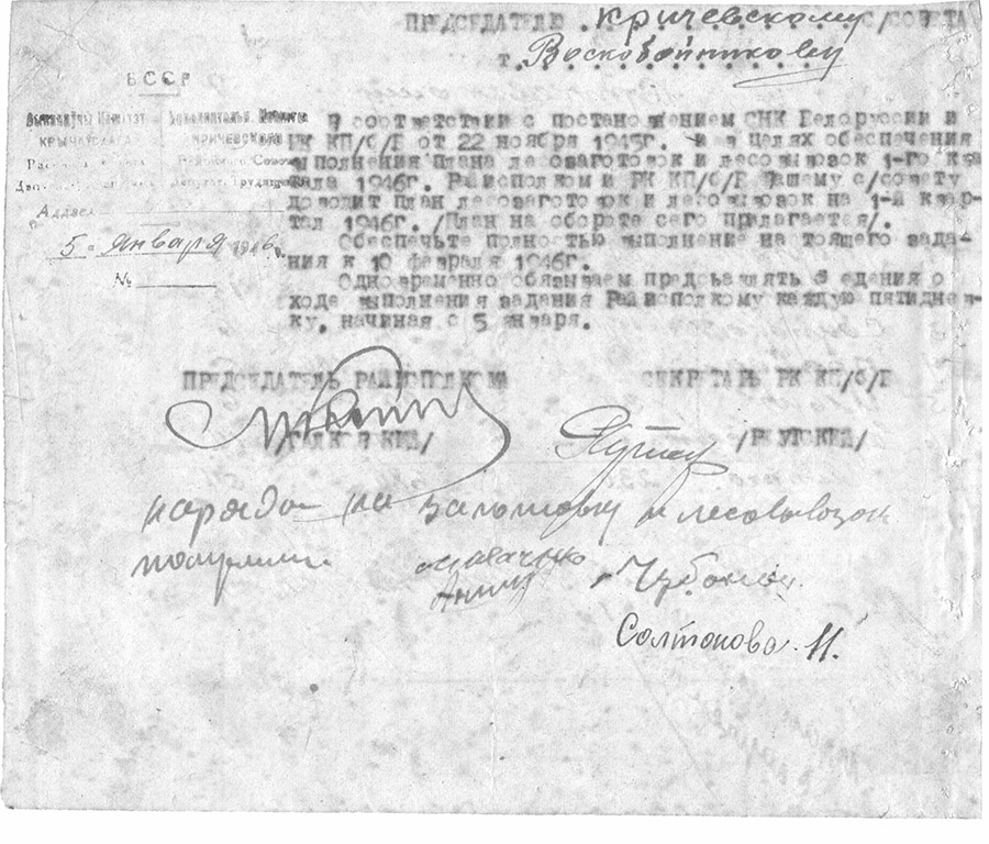План развития сельского хозяйства по колхозам горсовета Кричевского района на 1946 год-стр. 1