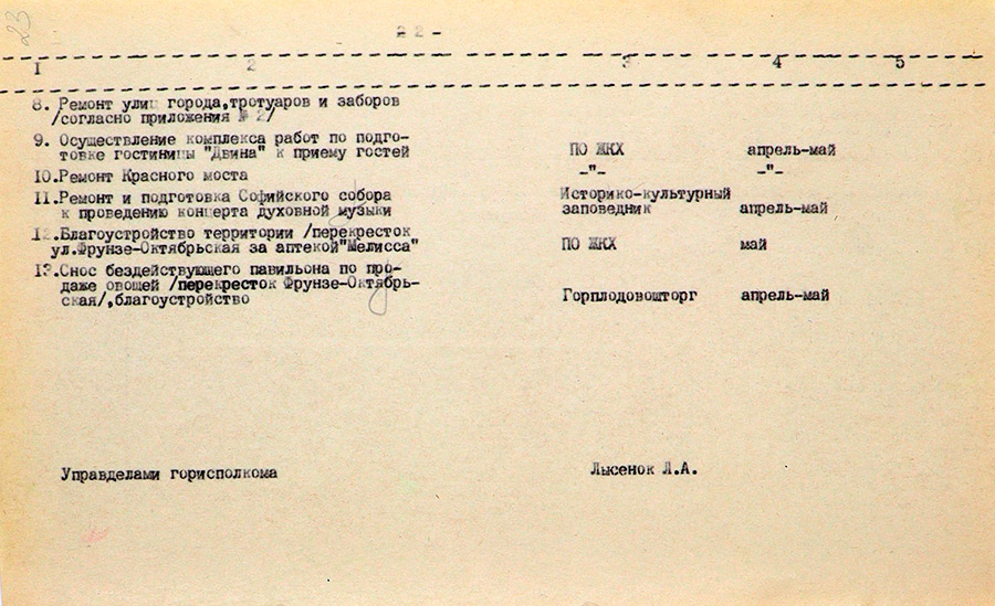 Решение Полоцкого городского исполнительного комитета №217 «О подготовке и проведении мероприятий, посвященных 825-летию дня памяти Ефросиньи Полоцкой в июне 1998 года» (В приложении к решению План подготовки проведения в городе мероприятий, посвященных 825-летию Дня памяти Ефросиньи Полоцкой 4-5 июня 1998 г. в г.Полоцке)-стр. 2